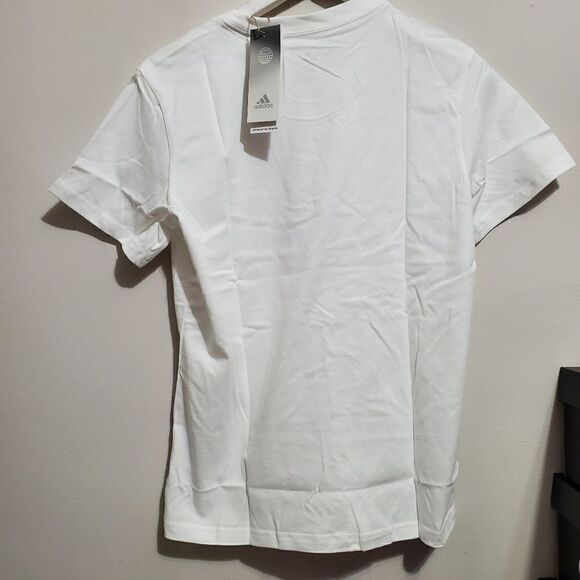 Adidas Womens Sz Medium White T-Shirt Essentials Logo NWT GL0649 - Picture 2 of 8